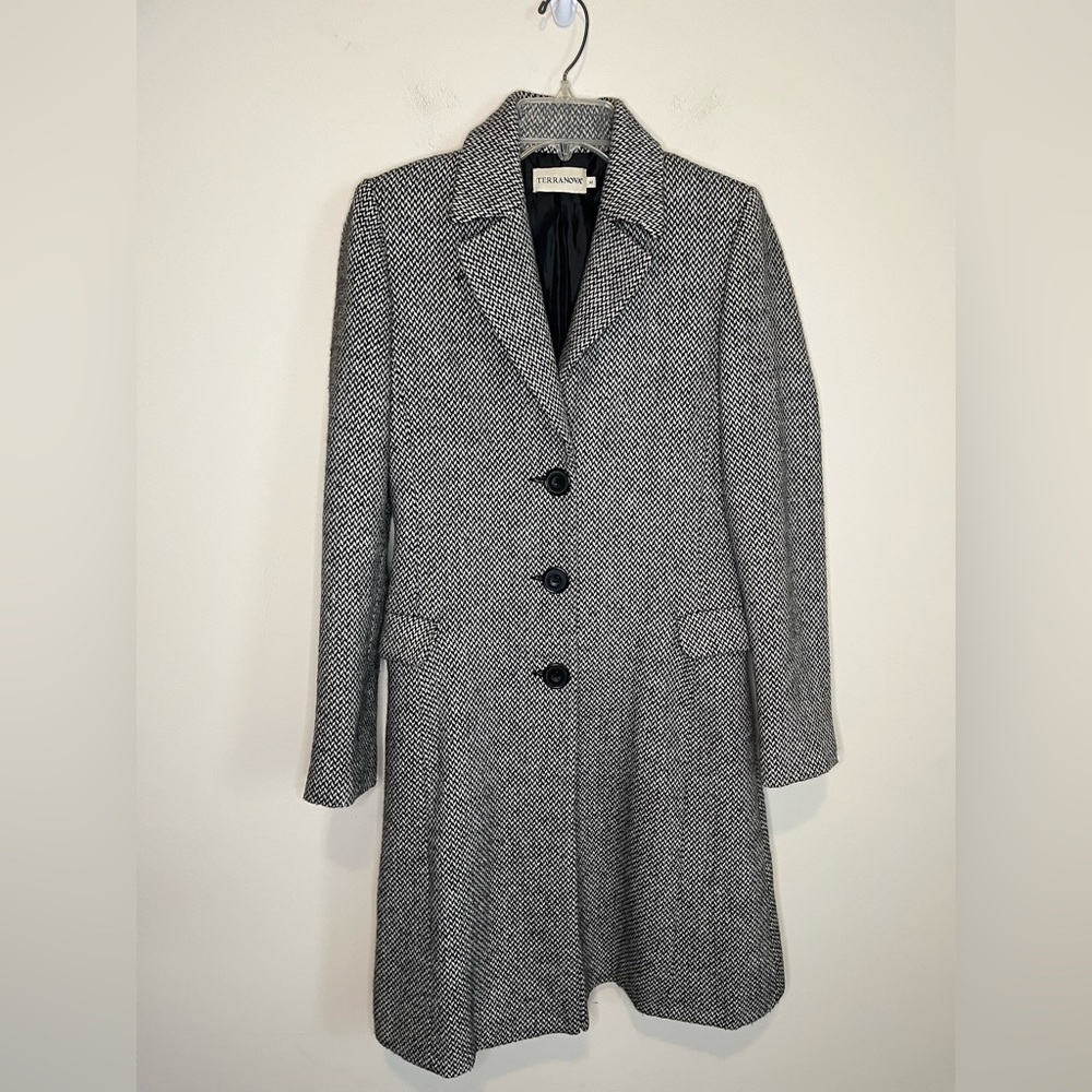 Vintage TerraNova Herringbone Italian Wool Coat Size Small